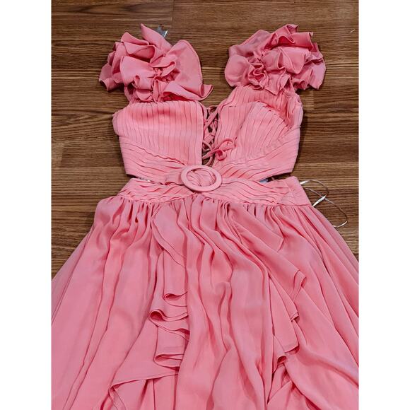 PATBO ORANGE FLUTTER SLEEVE RUFFLE MAXI PARTY DRESS size 2 / 34 - Picture 12 of 16